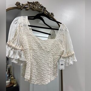 Free People Cream Lace Blouse
